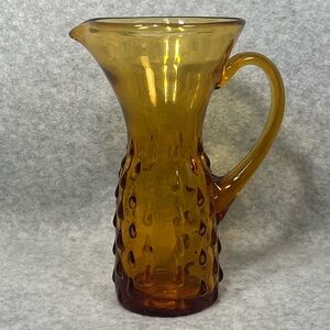 Rainbow Glass Pitcher 7” Hand Blown Amber Seed Nut‎ Hobnail Collector Decor Vase